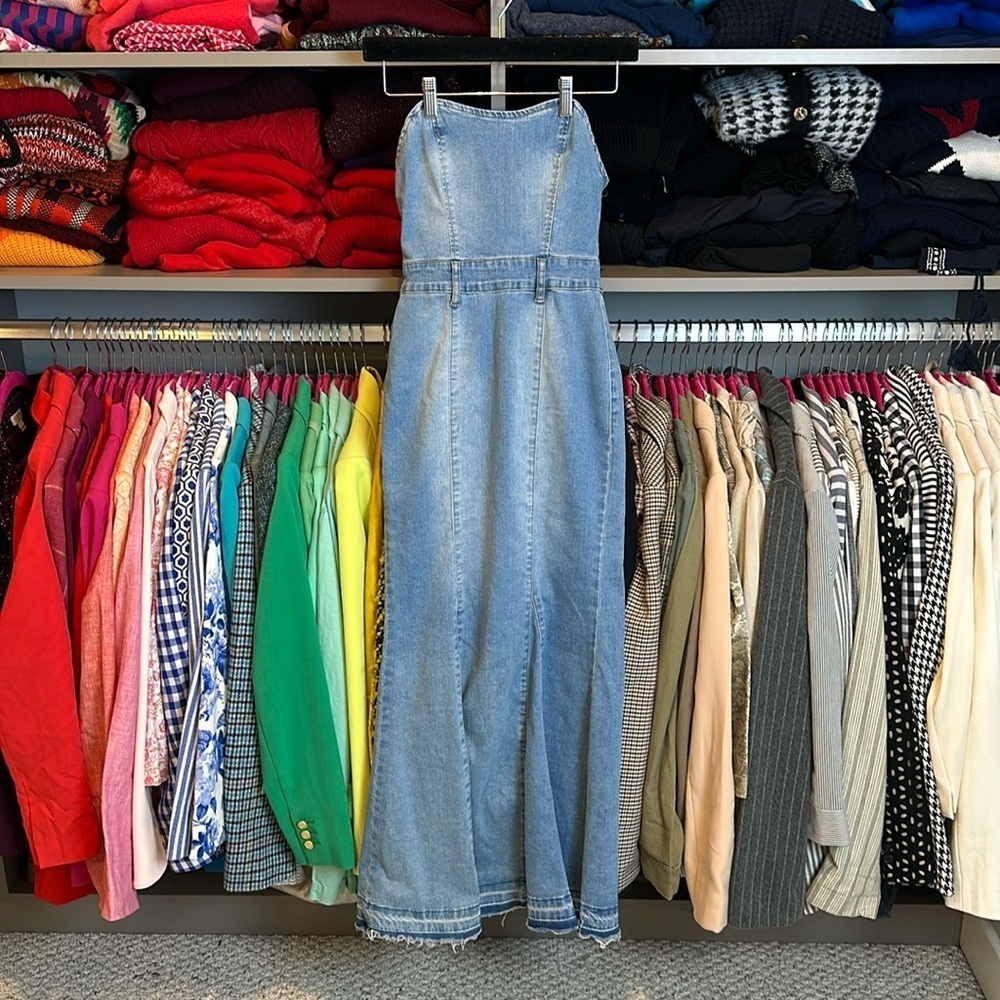 SHEIN blue strapless mermaid denim dress size XS